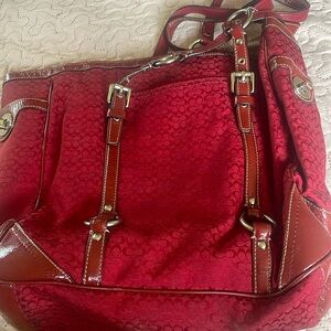Coach tote red patent trim